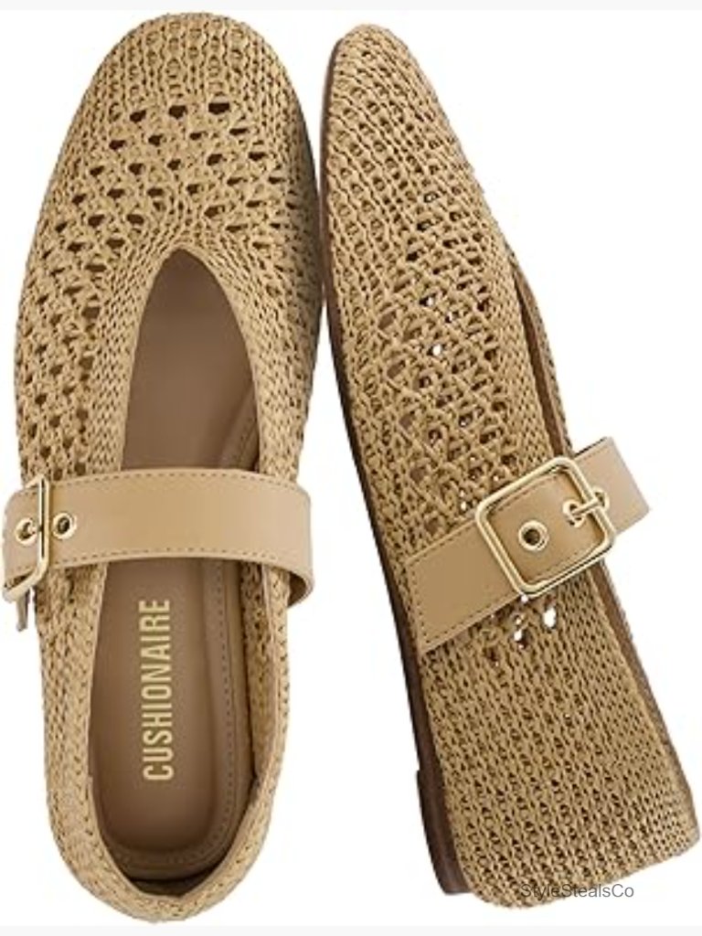 Woven Mary Jane Ballet Flats With Memory Foam Cushioning And Adjustable Buckle